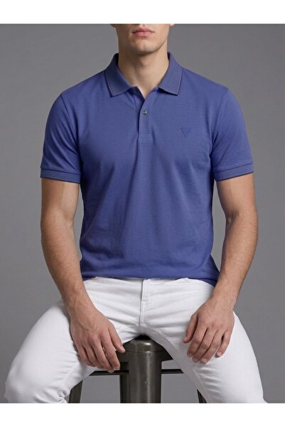 homiro Tricou casual pentru bărbați, cu gât polo, cu mânecă scurtă - Albastru...