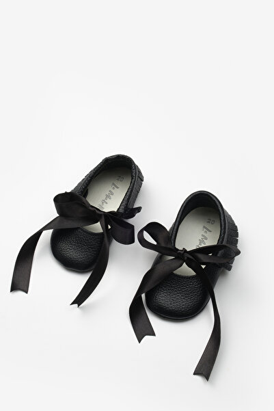Le Mabelle Black Ribbon Detailed Baby Girl Leather Loafers
