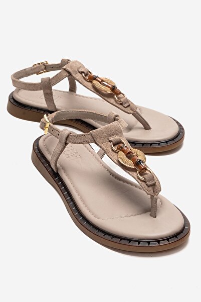 LuviShoes Γυναικεία σανδάλια TIANA Mink Suede από γνήσιο δέρμα με αγκράφα