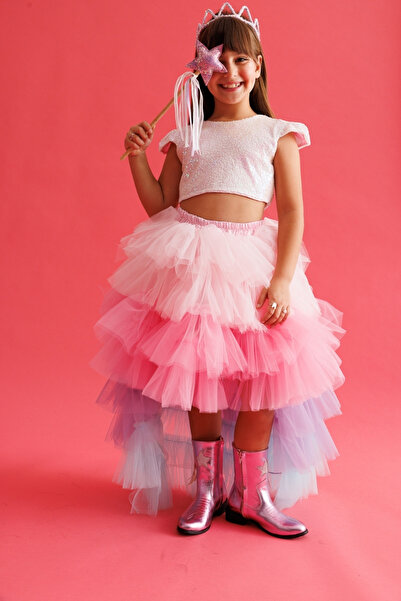 Le Mabelle Bluză multicoloră cu paiete și fustă din tul stratificată cu trenă...