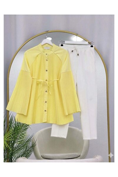 modasindoma Γυναικείο πουκάμισο με πιέτες - Κίτρινο