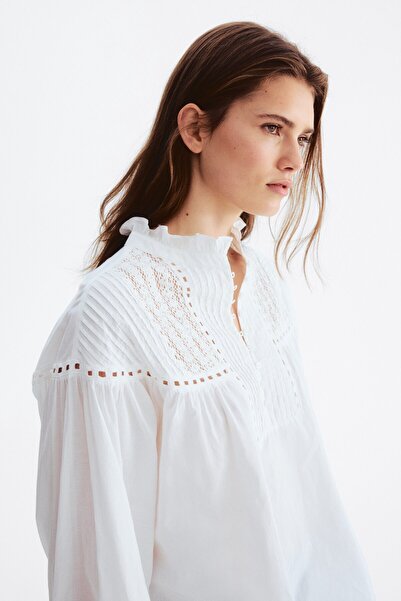 H&M Pamuklu ve Yakası Fırfırlı Bluz
