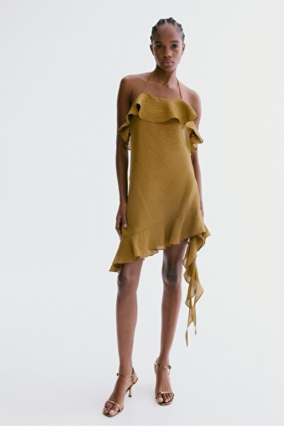 H&M Farbalalı ve Boyundan Bağlı Elbise