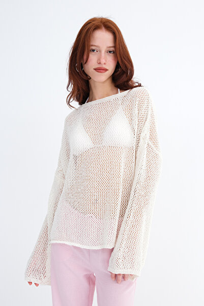 Addax Boat Neck Openwork Knitwear T2953