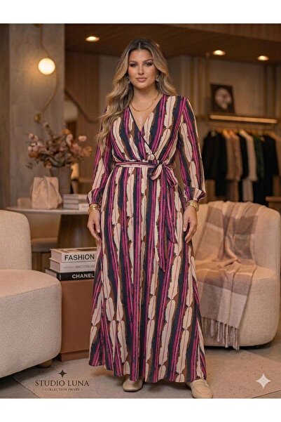 CİXAPLE Women's Floral Patterned Long Chiffon Dress