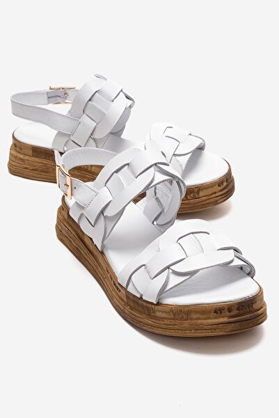 LuviShoes Elvoro White Genuine Leather Women's Sandals with Knitted Straps