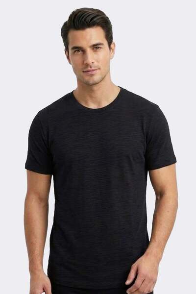 Uki SİYAH Modal Bisiklet Yaka T-shirt