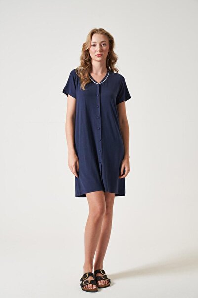 PJS Women's Navy Blue Front Buttoned Dress 29020