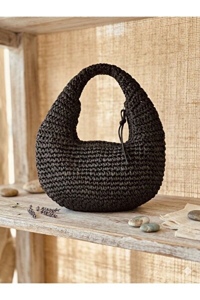 Axesoire NWC-1055 Μαύρη ψάθινη τσάντα με φερμουάρ