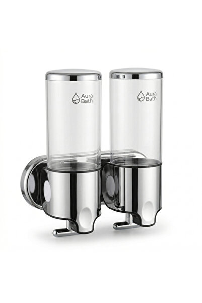 Aura Bath 2 Compartment Wall Mounted Liquid Soap Dispenser Shampoo Shower Gel...