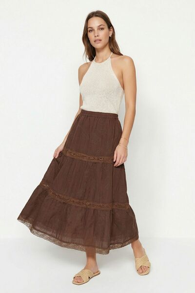 Rays Καφέ δαντελένια φούστα με λουλουδάτο σχέδιο 37227