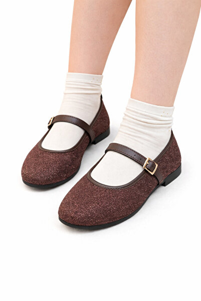modastilin Γυναικεία παπούτσια μπαλαρίνας MERVY σε καφέ χρώμα με ασημί υφή κα...