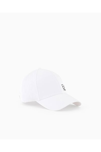 EA7 قبعة رياضية قطنية خفيفة الوزن قابلة للتنفس باللونين الأبيض والأسود للجنسي...