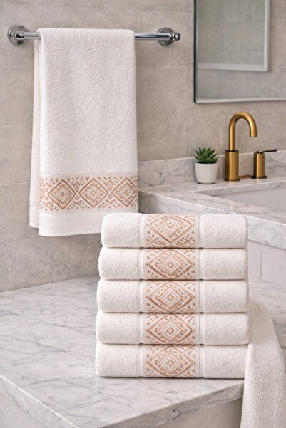 Violacasa إنتيك 6 قطع مناشف قطنية كريمية للوجه واليدين مقاس 50*90 | منشفة ه...