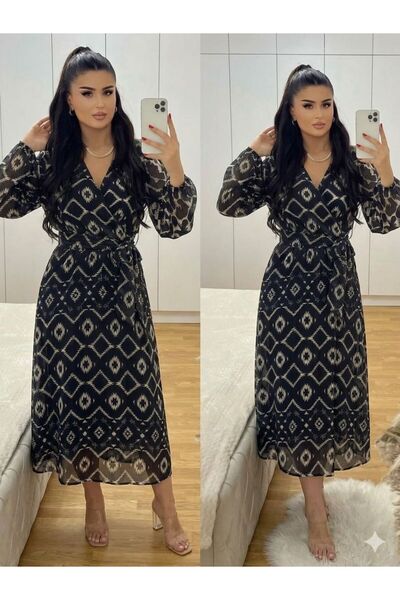 CİXAPLE Women's Floral Patterned Long Chiffon Dress