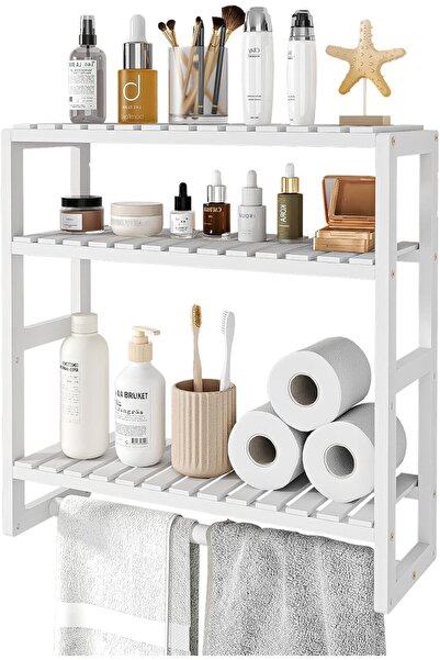 Dotail Bamworld Bathroom Shelf, 3-Tier, Adjustable, White, 43x15x43cm