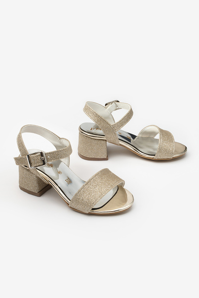 Le Mabelle حذاء بكعب عالٍ للفتيات بحزام واحد ذهبي اللون