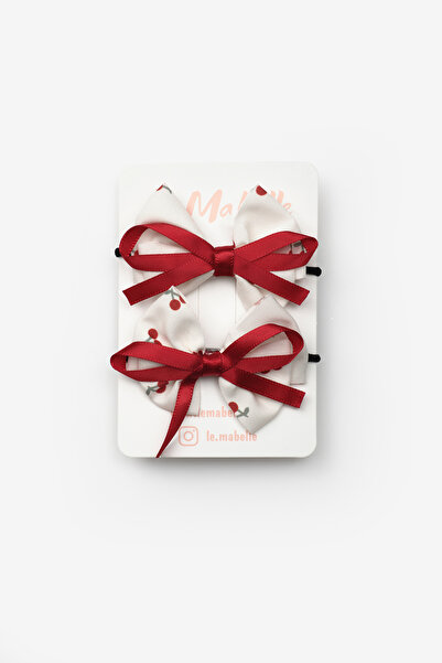 Le Mabelle Red Cherry Patterned Rubber Buckle for Girls with Ribbon Detail