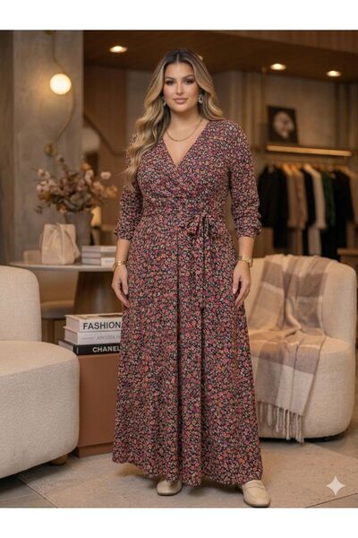 CİXAPLE Women's Floral Patterned Long Chiffon Dress