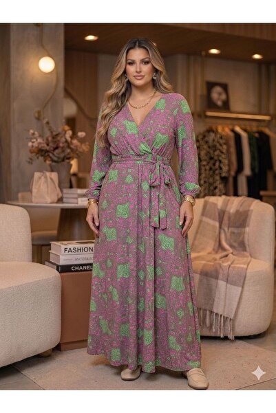 CİXAPLE Women's Floral Patterned Long Chiffon Dress