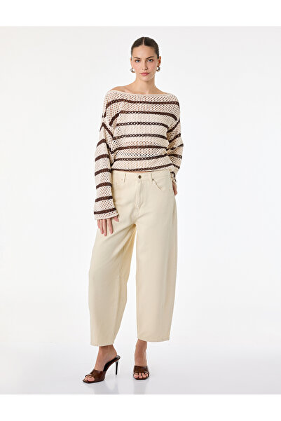 Koton Μακρυμάνικο πουλόβερ με λαιμόκοψη ποδηλατικού τύπου, ριγέ, διάτρητο κρο...