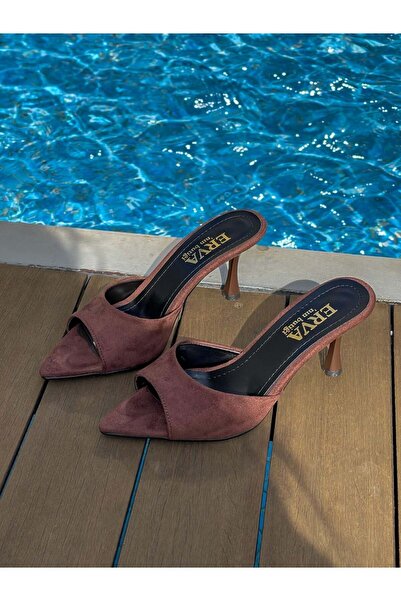 ERVANIN BUTİĞİ Brown Suede (Leryon) Pointed Toe Women's Heeled Shoes