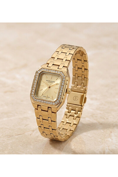 DAVID GUNER San Diego Kadın Kol Saati 24 mm Gold Çelik Kordon Taşlı Kadran Şık
