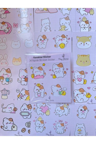 tinystoriestr Cute Character Sticker Set - 24 Sheets 96 Pieces/Agenda, Diary, Bullet Journal, Scrapbook
