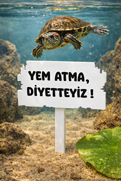 MD×DEKO Kaplumbaga Bahçesi Dekoru ❖ Yem Atma , Diyetteyiz ! ❖ Beyaz ❖ MD İzmir