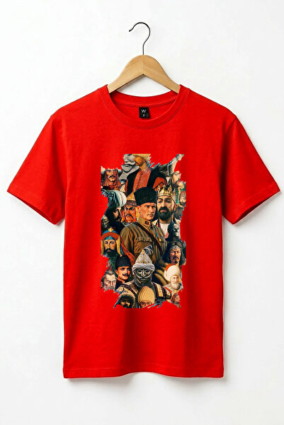 WİDİ Turkish History Greats Turkish Rulers and Ataturk Printed Basic T-Shirt