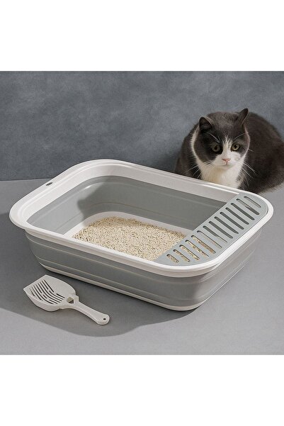 ZanaCasei White Foldable Litter Box with Scatter for Cats 52x40x14cm