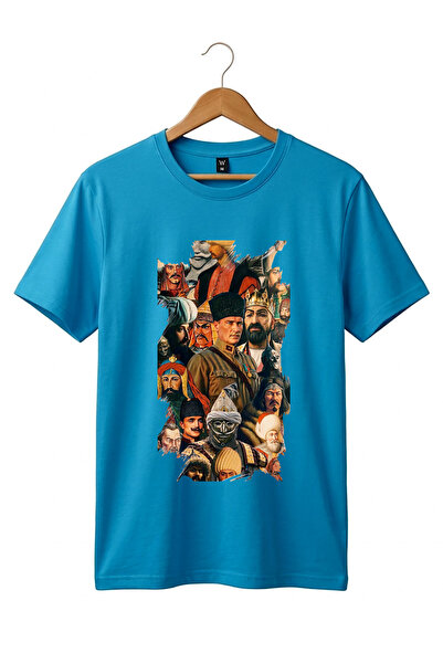 WİDİ Turkish History Greats Turkish Rulers and Ataturk Printed Basic T-Shirt