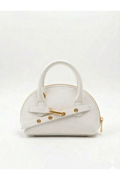 Zealous White Zippered Oval Mini Hand and Shoulder Bag