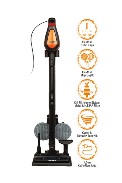 Fantom Pluto P 6100 Plus Cyclone Elektrikli Moplu Dikey Süpürge Siyah