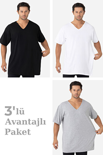 Arma Yıldız 3 Pack Colorful Men's V-Neck Short Sleeve Plus Size T-Shirt 100% ...