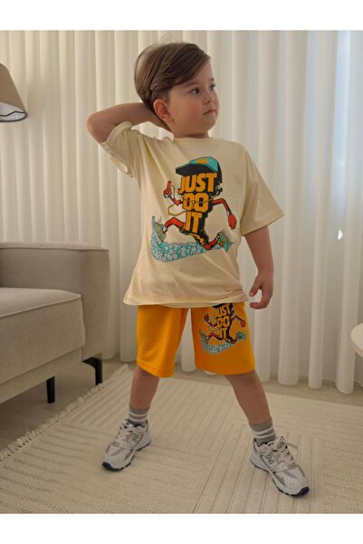 Aselin Kids Set de vară pentru băieți cu imprimeu text sportiv, pantaloni scu...