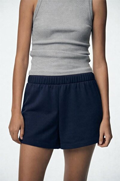 WeShaya Navy Blue Cotton Three Thread Elastic Waist Relaxed Fit Soft Textured...