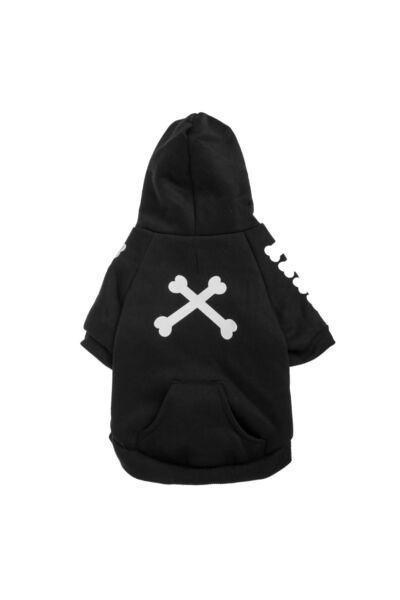 ZanaCasei Μαύρο φούτερ με κουκούλα και τσέπη με σχέδιο κόκαλα για σκύλους