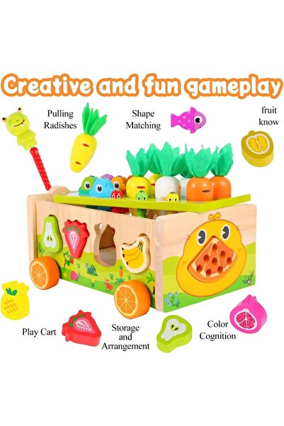 SARALMA Set educativ multifunctional din lemn cu joc de pescuit, sortare forme si morcovi pentru copii