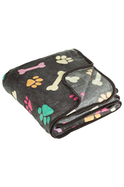 ZanaCasei Γκρι κουβέρτα με σχέδιο πολύχρωμων πατουσακιών για σκύλους 140x100εκ.