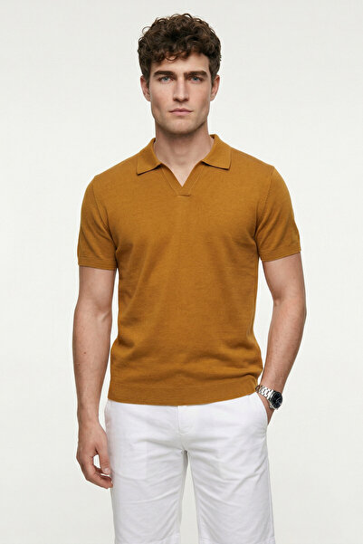 SMILE Ormes Mustard 100% Cotton Polo Knitwear T-Shirt