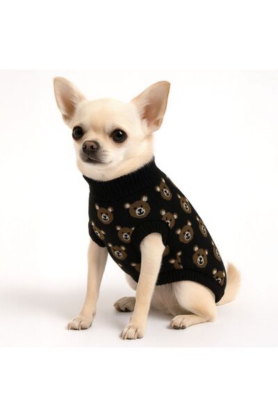 ZanaCasei Μαύρο πουλόβερ με σχέδιο αρκουδάκι για σκύλους