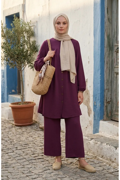 sefamerve Aerobin Υφασμάτινο Παντελόνι Τουνίκ Διπλό Σετ 4146-01 Δαμασκηνί