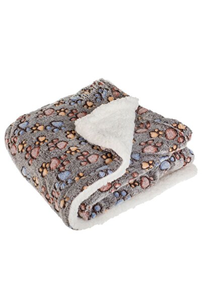 ZanaCasei Καφέ κουβέρτα με σχέδιο πολύχρωμων πατουσιών για σκύλους 100x70 εκ.