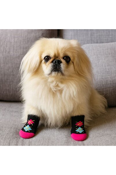 ZanaCasei Μαύρες βαμβακερές κάλτσες με φούξια σχέδια, αντιολισθητικές για σκύ...