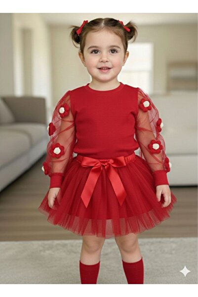 kidsense Girl's Set with Satin Ribbon Tutu Skirt and Daisy Embroidered Tulle ...