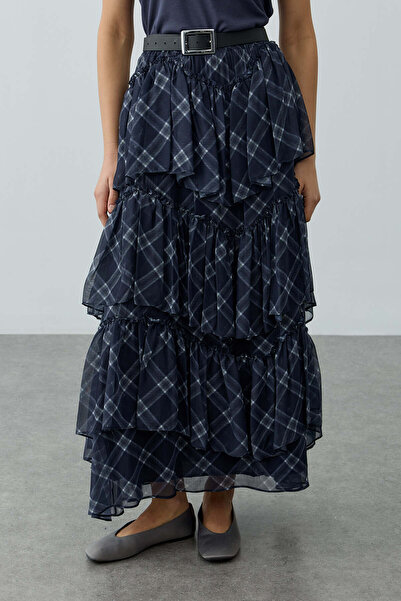 Fahhar Multi-Piece Plaid Skirt Navy Blue