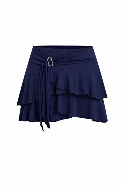MYCPARL Νέα σεζόν Μπλε ναυτικό μίνι σορτς φούστα με βολάν και λεπτομέρεια αγκ...