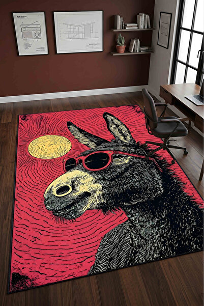 Pixel Dizayn Gözlüklü Eşek Desenli Genç Odası Halısı Modern Dijital Baskı Kay...