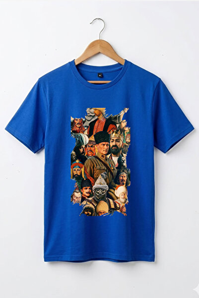 WİDİ Turkish History Greats Turkish Rulers and Ataturk Printed Basic T-Shirt